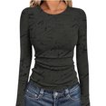 thumbnail image 1 of TaTaai Women's Elastic Ribbed Random Print Long Sleeve Crew Neck Slim Top Soft Comfortable Stylish Fitted Shirt for Home Daily Outfits Pack of 1 Gift, 1 of 6