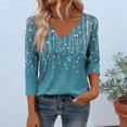 thumbnail image 1 of TaTaai Women's Fashion Casual Print V-Neck 3/4 Sleeve T-shirt Loose Soft Comfortable Daily Wear Top Pack of 1 Gift, 1 of 5