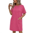 thumbnail image 1 of TaTaai Women's Fashion Solid Color Round Neck Short Sleeve Dress with Pockets Classic Casual Style Soft Elastic Fabric Comfortable Midi Dress for Spring Summer Daily Life Gift, 1 of 6