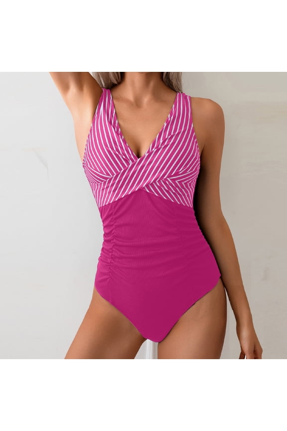 Women's Fitted Training Swimsuit, Striped Sports Bikini Set with Removable Padding, High Support Design for Active Water Activities Gift