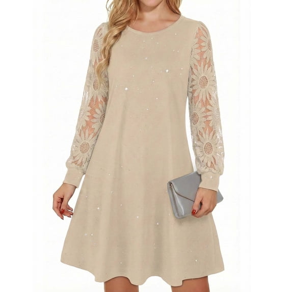 TaTaai Women's Glitter Long Sleeve A-Line Dress with Sparkly Finish, Flattering Silhouette, and Party Ready Style Gift
