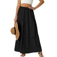 thumbnail image 1 of TaTaai Women's High Waist Maxi Skirt Solid Color Patchwork Hollow Out Layered Pleated Long Skirt Tiered Ruffle Hem Boho Summer Gift, 1 of 8