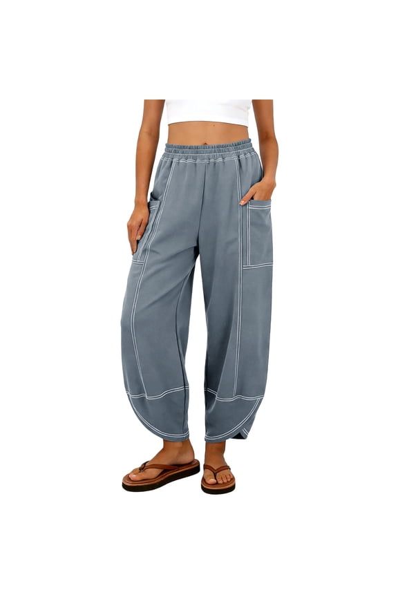 Women's High Waist Sweatpants Loose Wide Leg Fit with Elastic Waistband Deep Side Pockets and Contrast Color Stitching Detail for Lounge Casual Style Gift
