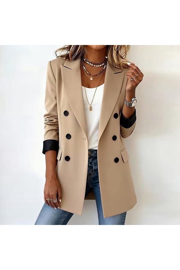 Women's Long Blazer V Neck Lapel Button Solid Color Business Casual Jacket for Office Daily