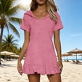 thumbnail image 1 of TaTaai Women's Loose Fit Hooded Dress Short Sleeve Solid Color Casual Flared Hem T-Shirt Dress Lightweight Summer Polyester Blend Gift, 1 of 9