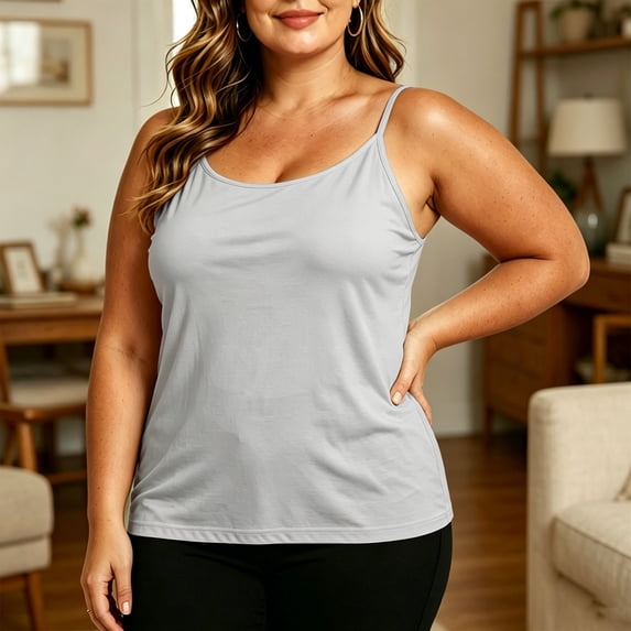 TaTaai Women's Plus Size Camisole with Built In Padded Bra Adjustable Strap Sleeveless Tank Top for Daily Wear