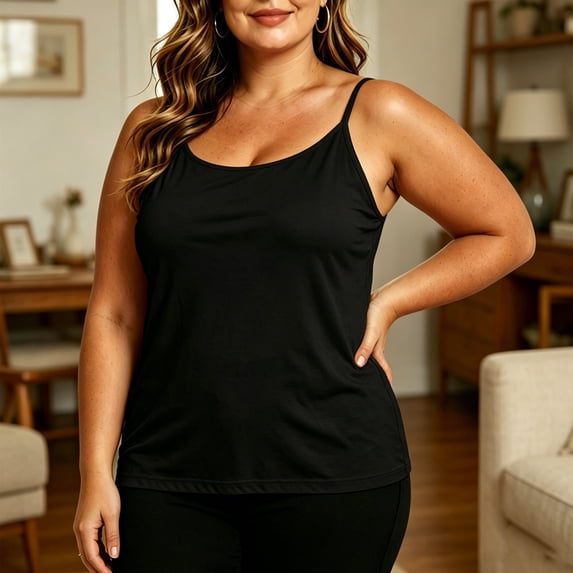 TaTaai Women's Plus Size Camisole with Built In Padded Bra Adjustable Strap Sleeveless Tank Top for Daily Wear