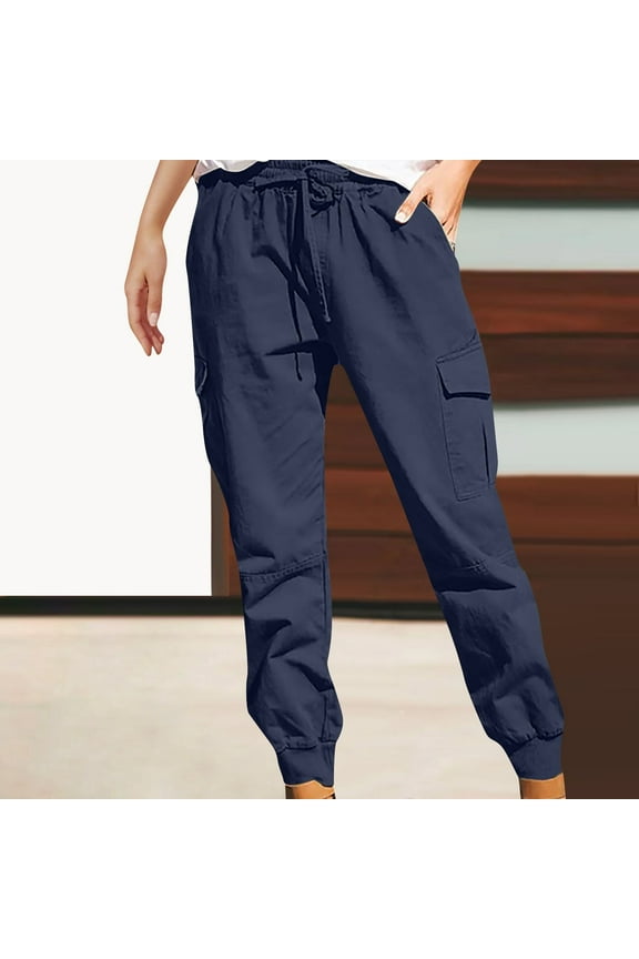 Women's Plus Size Casual Solid Cargo Pants Drawstring Elastic Waist Loose Multi-Pocket Trousers Fashion All Season Daily Wear Gift