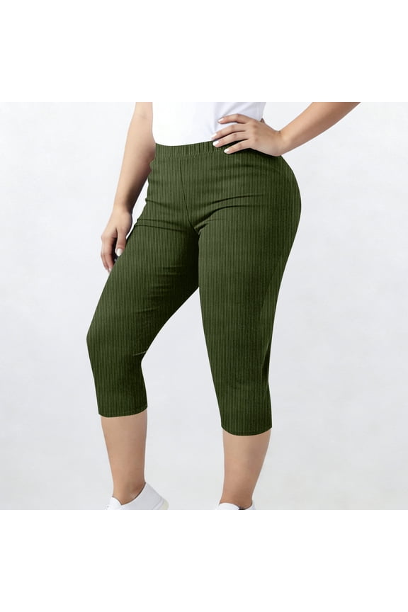 Women's Plus Size Ribbed Yoga Capris High Waisted Elastic Waist Solid 7/8 Length Stretchy Leggings Athletic Casual Lounge Non-See-Through Gift