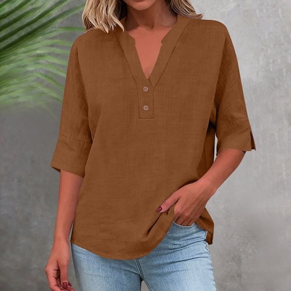 TaTaai Women's Plus Size V-Neck Button Up Shirt with Loose Fit, Short Sleeves, and Breathable Casual Comfort Gift