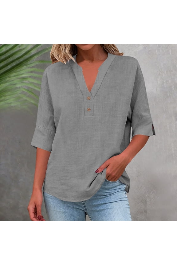 Women's Plus Size V-Neck Button Up Shirt with Loose Fit, Short Sleeves, and Breathable Casual Comfort Gift
