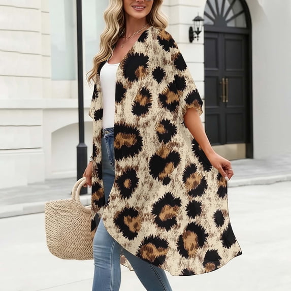 TaTaai Women's Printed Loose Cardigan Open Front Casual Beach Top Lightweight Cover Up for Daily Travel