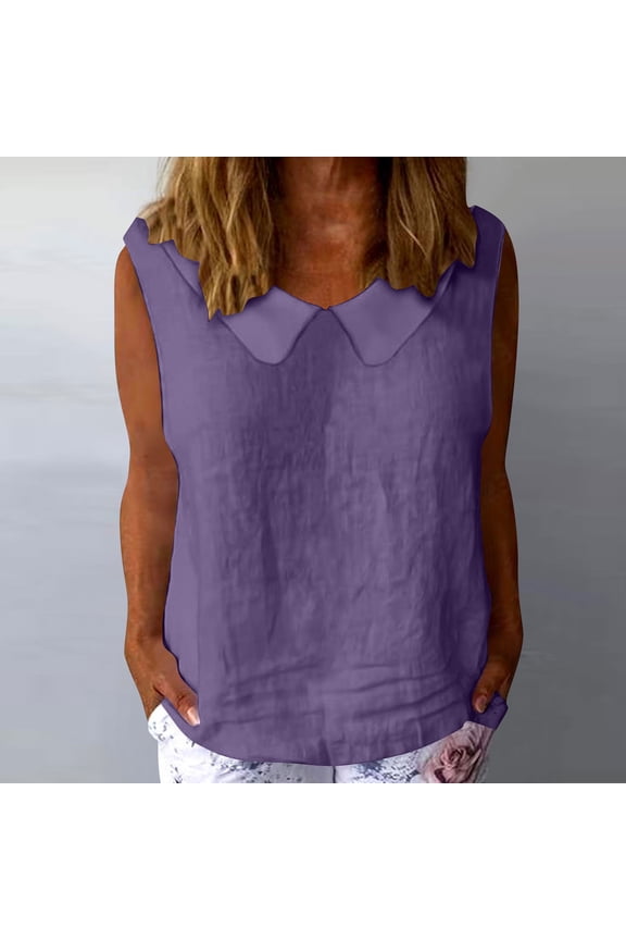 Women's Solid Color Cotton Linen Top, Soft Breathable, Loose Fit, Sleeveless Round Neck, Casual Spring Summer Daily Outings Multi-Color Gift