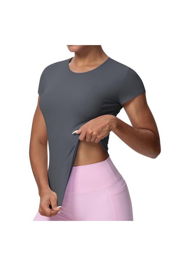 Women's Sports T-Shirt Short Sleeve Crew Neck Fitted Slimming Breathable Naked Feel Yoga Running Gym Pilates Dance Workout Top Gift