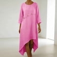 thumbnail image 1 of TaTaai Women's Spring Summer Casual Dress 3/4 Sleeve Round Neck Solid Color Loose Fit Hi-Lo Hem Ankle Length Shift Dress Soft Stretchy Gift, 1 of 7