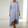thumbnail image 1 of TaTaai Women's Spring Summer Casual Dress 3/4 Sleeve Round Neck Solid Color Loose Fit Hi-Lo Hem Ankle Length Shift Dress Soft Stretchy Gift, 1 of 7