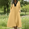 thumbnail image 1 of TaTaai Women's Spring Summer Casual Dress V Neck Long Sleeve Loose Fit Ankle Length with Color Block Detail Maxi Shift Dress Gift, 1 of 8