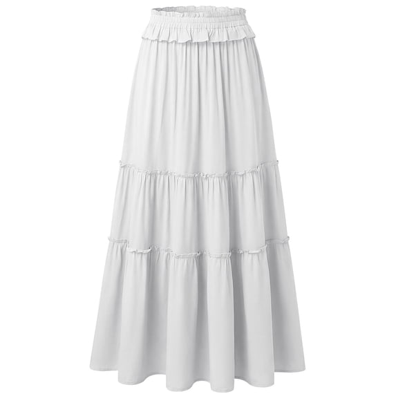 TaTaai Women's Spring Summer Casual Skirt Solid Color Elastic Waist with Pockets Pleated Ankle Length Long Maxi Skirt Soft Stretchy Gift