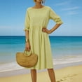 thumbnail image 1 of TaTaai Women's Spring Summer Linen Dress Round Neck 3/4 Sleeve with Smocked Detail Solid Color Loose Fit Ankle Length Gift, 1 of 9