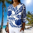 thumbnail image 1 of TaTaai Women's Spring Summer Linen Loose Top, V-neck Printed Three Quarter Sleeve Curved Hem Design Casual Fashion Daily Blouse Gift, 1 of 7