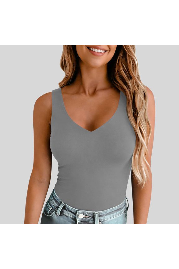 Women's Spring Summer V Neck Solid Cami Tank Top Slim Fit Elegant Simple All Match Layering or Outwear Blouse Gift