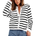 thumbnail image 1 of TaTaai Women's Striped Loose Cardigan Long Sleeve Round Neck Casual Sweater Jacket for Fall Winter, 1 of 8