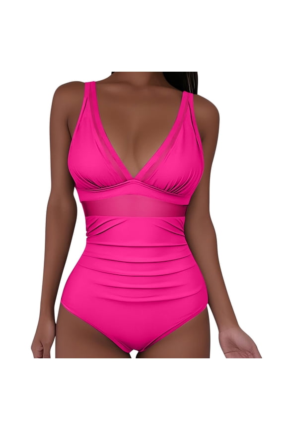 Women's Summer Beach One Piece Swimsuit Multi-Color Print Push-Up Style Ruched Front High Waist Tummy Control Gift