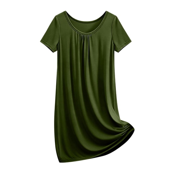 TaTaai Women's Summer Casual Fashion Solid Crew Neck Short Sleeve Mini Nightgown Soft Comfortable Short Dress Gift