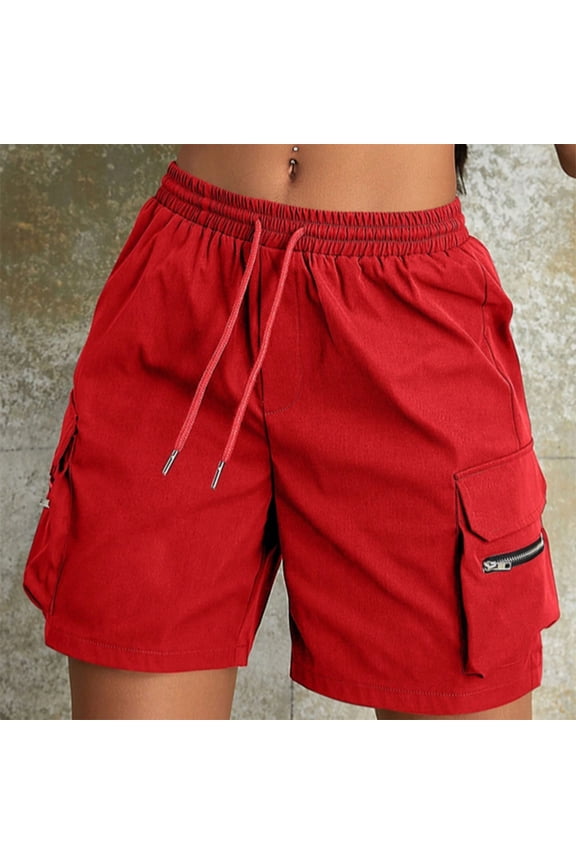 Women's Summer Casual Shorts Elastic Waist with Drawstring Solid Color Loose Fit Comfort Shorts Featuring Side Pockets for Daily Relaxation and Outings Gift
