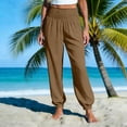 thumbnail image 1 of TaTaai Women's Summer Cotton Linen Solid Color Elastic Drawstring Waist Pants Loose Ankle Cuffed Trousers with Side Pockets Soft Breathable Casual Daily Wear Gift, 1 of 6