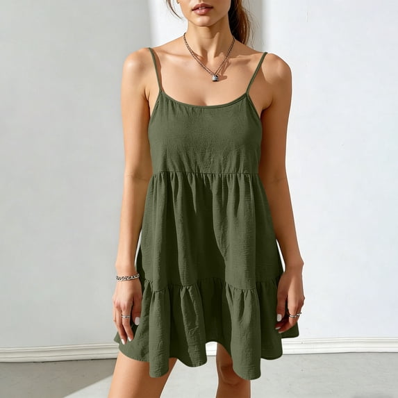 TaTaai Women's Summer Spring Casual Solid Color Sleeveless Backless Dress with Adjustable Spaghetti Straps Gift