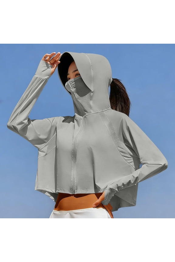 Women's UPF50+ Sun Protection Jacket Lightweight Ice Silk UV Outerwear Loose Fit Hoodie with Thumb Holes for Summer Beach Hiking