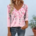thumbnail image 1 of TaTaai Women's V-Neck 3/4 Sleeve Loose Casual Print T-shirt Fashion Soft Lightweight Daily Blouse for Women Pack of 1 Gift, 1 of 6