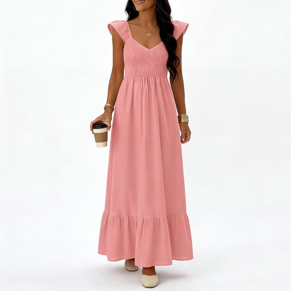 TaTaai Women's V-Neck Sleeveless Maxi Dress Solid Color Casual Slip Dress Lightweight Stretchy Polyester Blend Summer Beach Gift