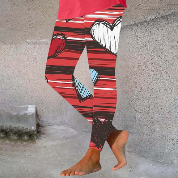 TaTaai Women's Valentine Print Casual Yoga Leggings, Valentine's Day Gift, Daily Home Activewear Leggings Gift
