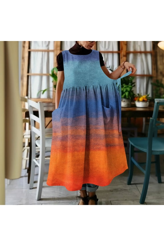 Women's Versatile Side Tie Convertible Tank Dress, Round Neck with Pockets, Casual Sleeveless Maxi Dress for Summer Gift