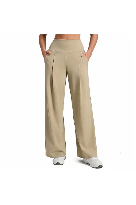 Women's Wide Leg Pants for Women Solid Color Front Pleat High Waisted Yoga Casual Trousers with Pockets for Daily Gift