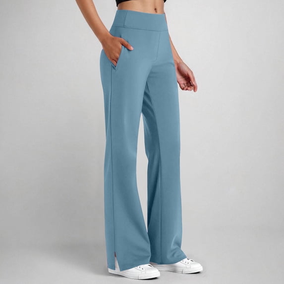 TaTaai Women's Yoga Pants Flared Leg Solid Color Elastic Waist Side Pockets Slit Hem Casual Athletic Trousers for Gym Running Daily Lounge Gift