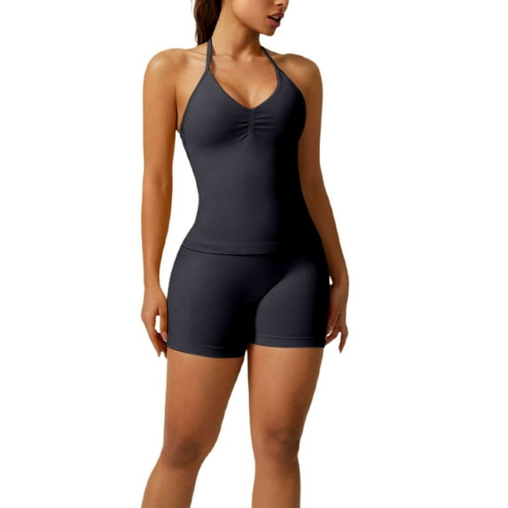 TaTaai Women's Yoga Set Halter Neck Tank Top with High Waist Shorts Breathable Compression Fitness Activewear Gym Outfit for Spring Summer Workout Gift