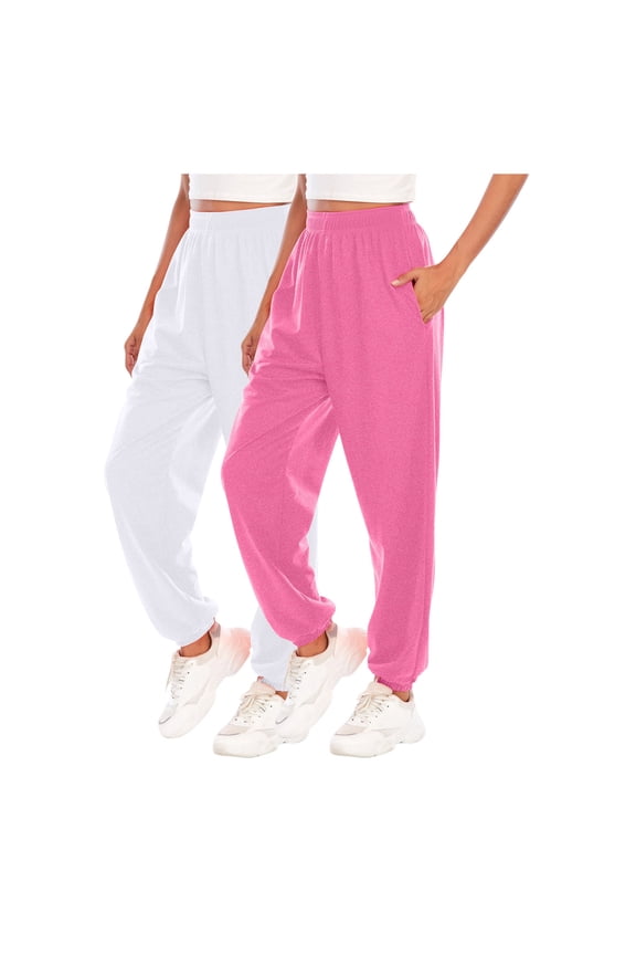 Womens 2 Pack Cargo Jogger Pants Solid Drawstring Cuffed Sweatpants Loose for Outdoor Daily