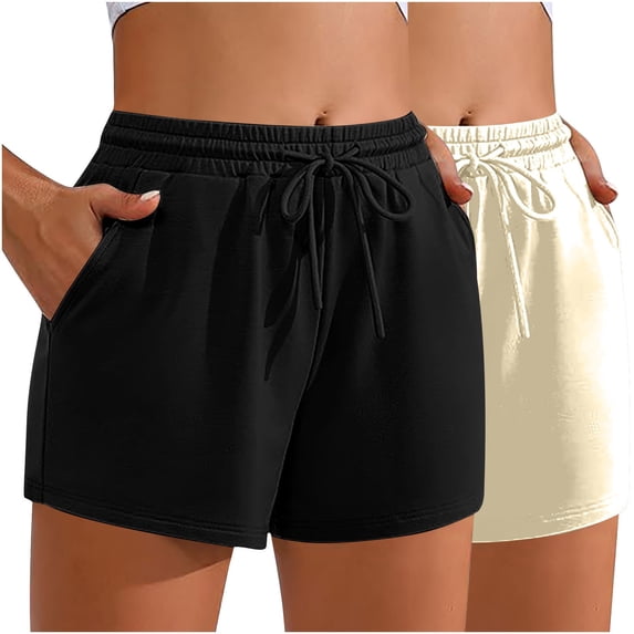TaTaai Womens 2 Pack Solid Drawstring Sports Shorts with Pockets Loose Fit Elastic Waist Stretchy Breathable for Summer Daily Gym