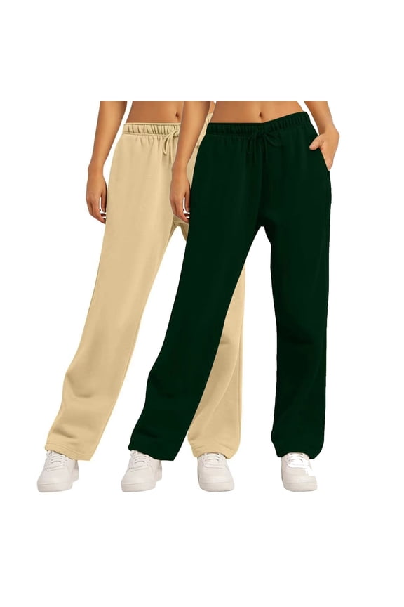 Womens 2 Pack Sweatpants Solid Elastic Waist Loose Casual Joggers for Daily Lounge