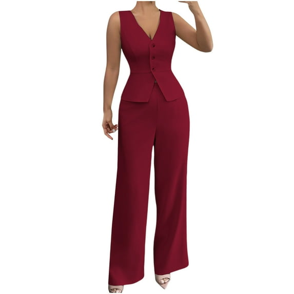 TaTaai Womens All Season Casual Two Piece Outfit Solid Color Sleeveless Slim Vest and High Waisted Long Pants Soft Daily Wear Gift