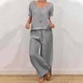 thumbnail image 1 of TaTaai Womens Beach Outfit Set Womens Loose Casual V Neck Pullover Short Sleeve Top With Long Pants Two Piece Suit Gift, 1 of 6