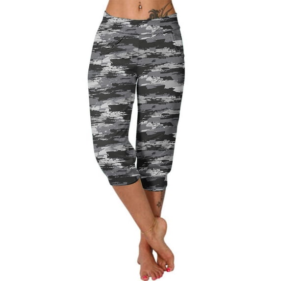 TaTaai Womens Camo Print Yoga Capri Pants High Waisted with Pockets Loose Soft Stretchy for Daily Casual Sport Summer Beach