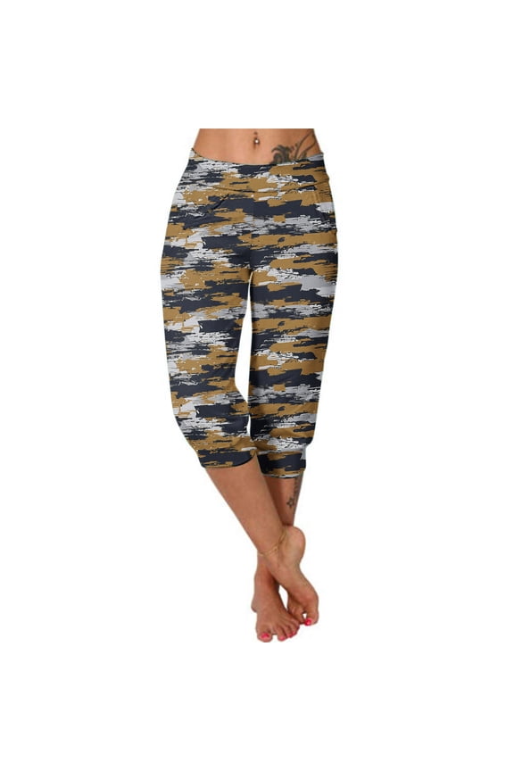Womens Camo Print Yoga Capri Pants High Waisted with Pockets Loose Soft Stretchy for Daily Casual Sport Summer Beach