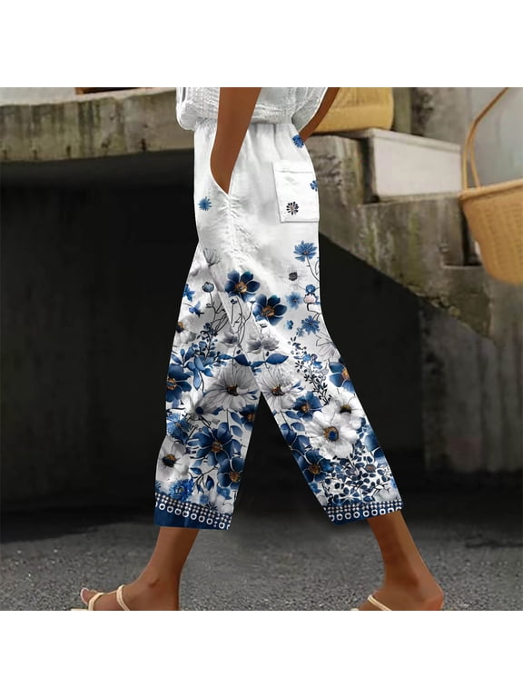 Womens Casual Cropped Harem Pants Drawstring Solid Elastic Waist Loose Fit Trousers with Pockets Bottoms for Daily