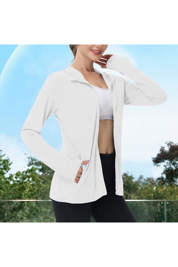 Womens Casual Hooded Long Sleeve Jacket Solid Color Sun Protection Sweatshirt for Daily Outdoor Summer Gift