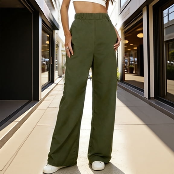 TaTaai Womens Casual Pants Elastic Waist Loose Fit Straight Leg Tencel Twill Trousers for Spring Summer Daily Gift