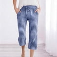thumbnail image 1 of TaTaai Womens Casual Plaid Pants Drawstring Elastic Waist Loose Fit 7/8 Length Cropped Trousers with Pockets for Spring Summer Daily Wear Gift, 1 of 7